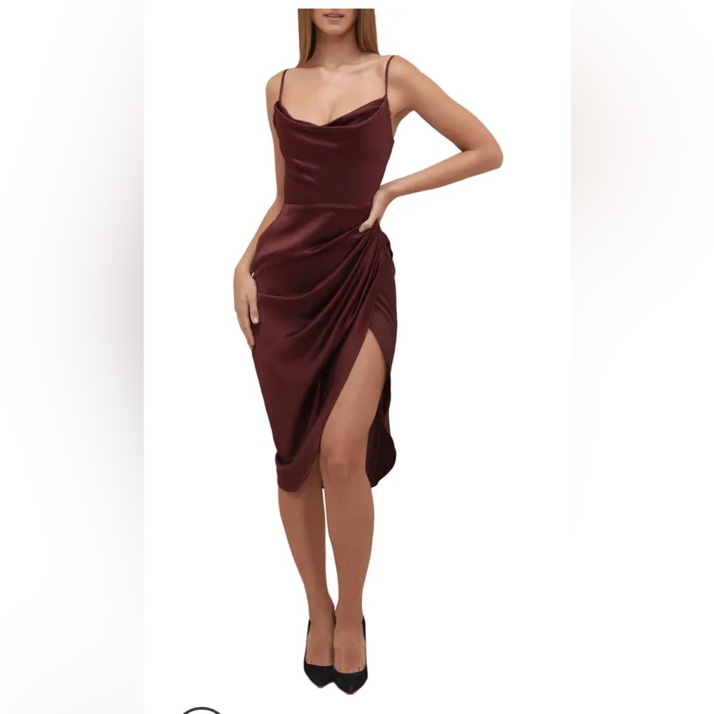 COPY - House of CB: Reva Satin Gathered Corset Dress: size M: color Brown